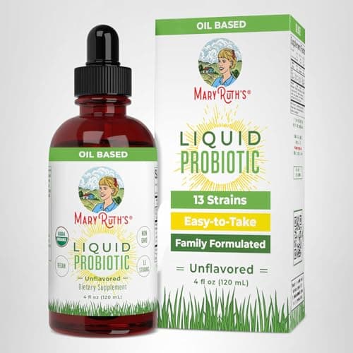 MARYRUTH'S Organics Liquid Probiotic for Ages 4+ | 2 Billion CFU | 13 Probiotic Strains | Gut Health & Digestive Support | Gas & Bloating Support | Vegan | Gluten Free | Travel-Friendly | 40 Servings