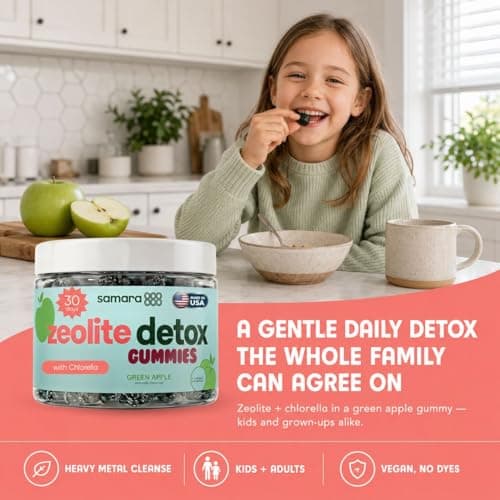 Zeolite Detox for Kids & Adults, Heavy Metal Zeolite & Chlorella Detox Gummies, Alternative to Activated Charcoal, Gentle Daily Toxin Cleanse for Kids & Adults, 60 Green Apple Vegan Gummies