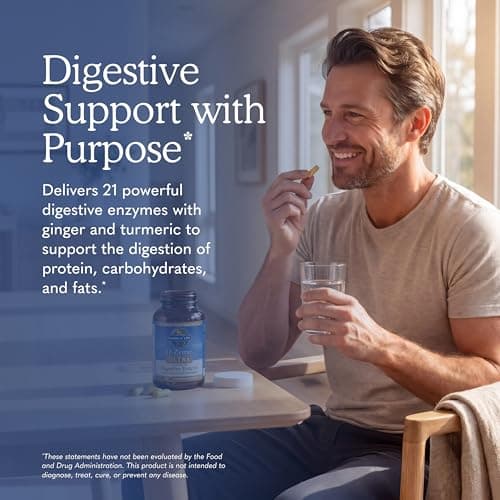 Garden of Life 21 Powerful Digestive Enzymes with Papain, Bromelain, Lipase, Ginger, Turmeric for Complete Digestion of Protein, Carbs & Fats – Omega-Zyme ULTRA, Gluten-Free, Vegetarian, 180 Capsules