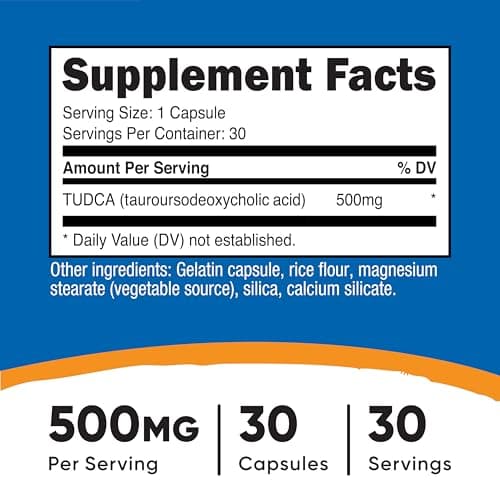 Nutricost Tudca 500mg, 30 Capsules (Tauroursodeoxycholic Acid) - Premium Quality, Gluten Free