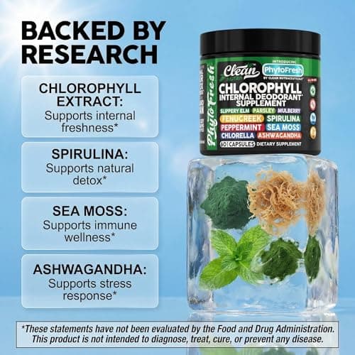 Clean Nutra Chlorophyll Capsules Supplement Internal Deodorant Peppermint, Sea Moss, Parsley, Chlorella, Spirulina, Slippery Elm, Ashwagandha, PhytoFresh Greens Detox Pills