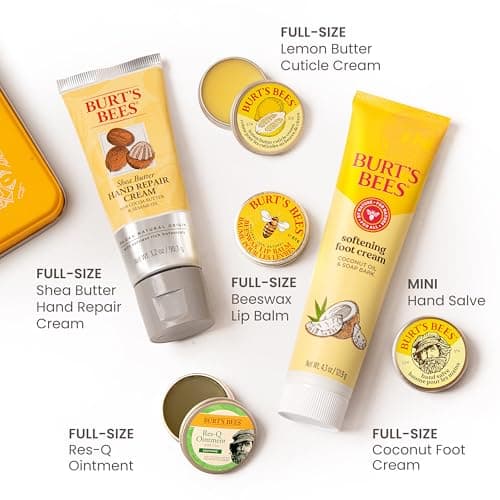 Burt's Bees Mothers Day Gifts Ideas - Classics Set, 6 Products in Giftable Tin – Cuticle Cream, Hand Salve, Lip Balm, Res-Q Ointment, Hand Repair and Foot Cream