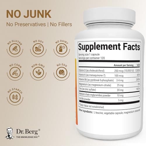 Dr. Berg Maximum Strength 2-in-1 Vitamin D3 K2 10,000 IU | Naturally Derived D3 | 4X Lab-Tested & Verified | High Absorption Formula | K2 D3 Vitamin Supplement - 120 Capsules