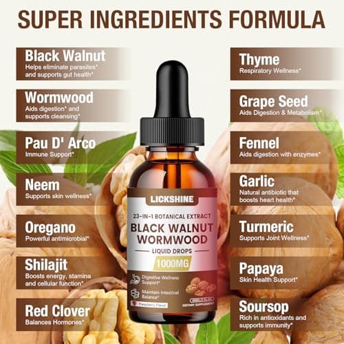 2 Packs 1000MG Wormwood Black Walnut Clove Cleanse for Humans Tincture, 23-IN-1 Gut Support Supplement for Adults, 10:1 Ultra-Concentrated Liposomal Tech 98% Absorption, Raspberry Flavor, 4 Fl oz