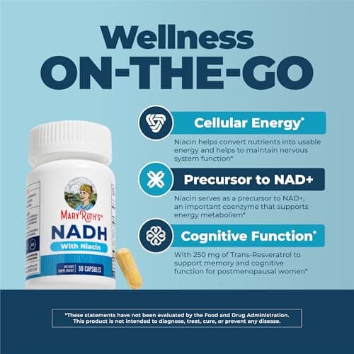 MaryRuth's NADH Capsules | Niacin | NAD+ Precursor | Trans-Resveratrol | CoQ10 | Cellular Energy | Energy Metabolism | Cognitive Function | Vegan | Gluten-Free | 1 Capsule Daily | 30 Servings