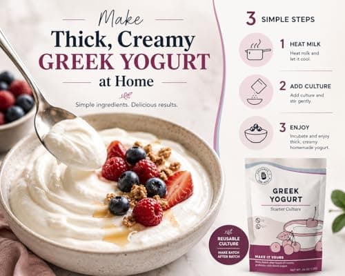 Cultures for Health Greek Yogurt Starter Culture | 2 Packets Dehydrated Heirloom Style DIY Probiotic Yogurt | Delicious for Smoothies, Granola and Berries, Tzatziki, Soup, & Other Healthy Snacks