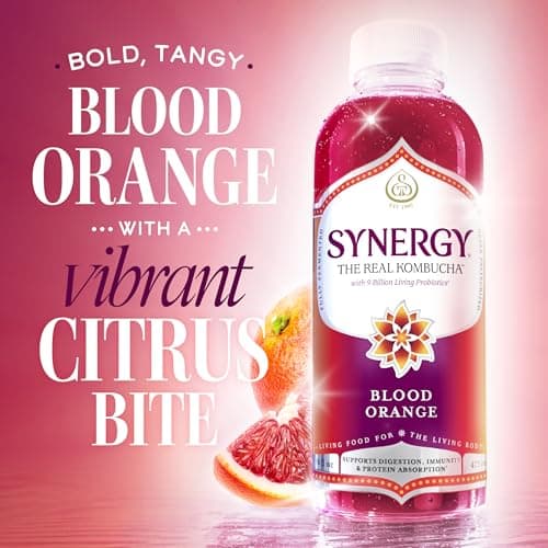SYNERGY The Real Kombucha - Blood Orange - 16 fl oz Bottle - Raw Probiotic Drink for Gut Health and Immune Support
