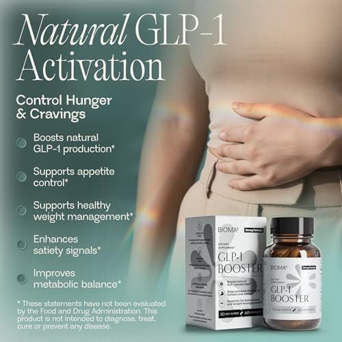 BIOMA GLP-1 Booster - Natural Appetite Control Supplement with Clinically Proven Probiotics, Prebiotics & Postbiotics - Support Weight Management & Satiety, (60 Capsules - 30 Day Supply)