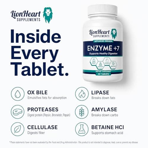 Enzyme +7 Digestive Enzymes for No Gallbladder - Ox Bile Salts 30mg, Betaine HCl 100mg, Pancreas Substance & 7 Enzymes - Post-Gallbladder Removal Support - Doctor-Formulated, Made in USA - 90 Tablets