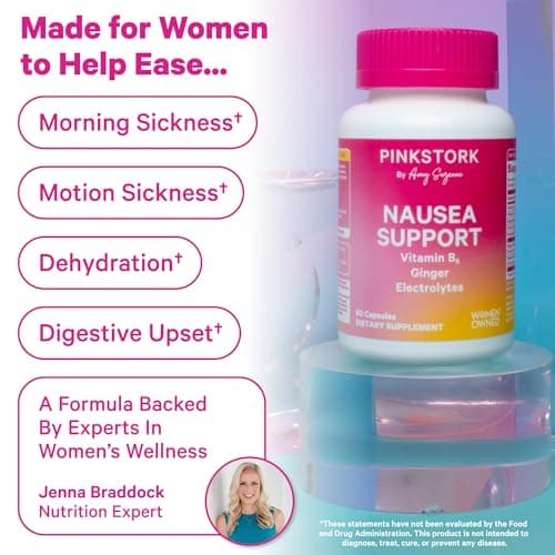Pink Stork Vitamin B6, Ginger, Electrolyte Capsule - GLP1 Support - Natural Digestive Support with Peppermint, Potassium, Magnesium - Gentle on the Stomach - Motion Sickness Must Haves - 60ct