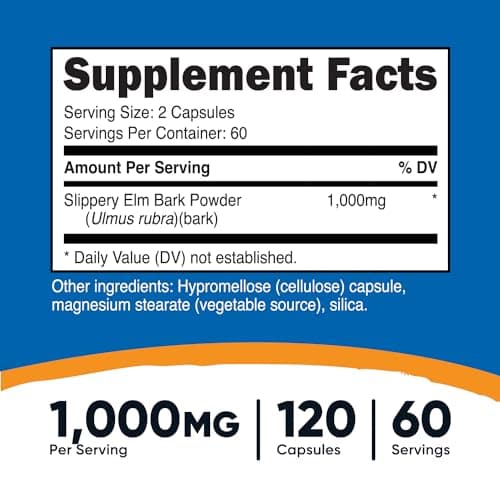 Nutricost Slippery Elm Bark Capsules 1000mg Per Serving, 120 Capsules - Non-GMO, Gluten Free, Vegetarian Friendly