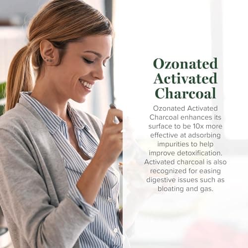 Global Healing Center - Ozonated Activated Charcoal Powder - Advanced Digestive Detox that Adsorbs Internal Unwanted Compounds - Helps Relieve Occasional Gas Discomfort - 60 Activated Charcoal Pills