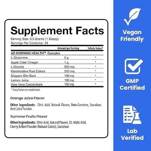 Project AD Life Good Morning Detox and Performance Drink, Naturally Flavored and Formulated with L-GLutamine, Apple Cider Vinegar, and Aloe Vera (24 Servings, Fresh Pressed Orange Juice)