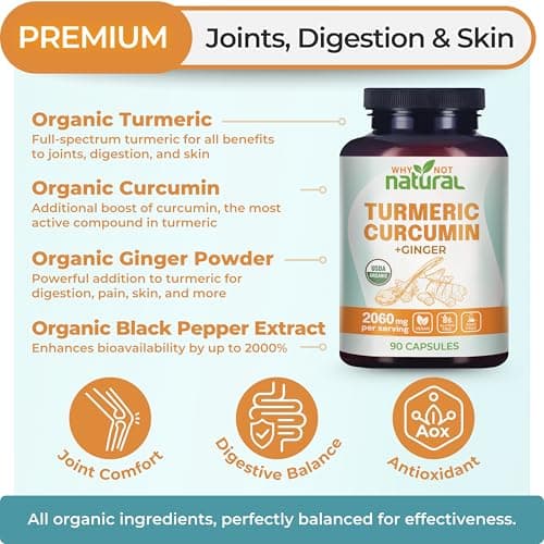 Organic Turmeric Curcumin Supplement in Capsules with Ginger and Black Pepper - Tumeric