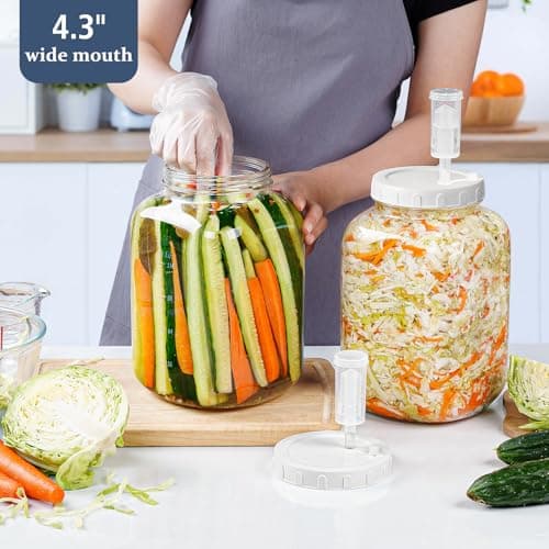 Folinstall 1.5 Gallon Large Fermentation Jars with 2 Airtight Lids and 3 Airlocks, Wide Mouth Glass Mason Jar with Scale Mark, Pickle jars, Mead Making Kit, Kimchi Containers, 2 Pack