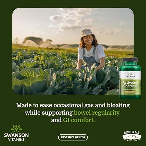 Swanson Activated Charcoal Digestive Support Supplement for Digestive-Comfort-Seeking Adults - 260 mg Per Capsule (120 Capsules, 520 mg Per Serving)