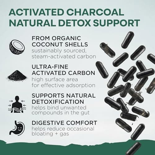 Wild Foods Activated Charcoal Capsules | 100% Organic Coconut Shells Active Tablets | Lab Tested & Non-GMO Pills | Made in USA (120 Capsules)