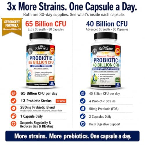 BioSchwartz Daily Probiotic Nutritional Supplement - 40 Billion CFU for Gut Health - Probiotics for Men and Women - Digestive Health with Astragalus & Lactobacillus - Shelf Stable - 60 Count