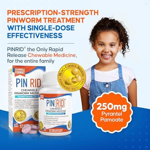 PIN RID - Pinworm Medicine for Family 2+, Bubble Gum Chewable Tablets (12 Doses) - 250mg Pyrantel Pamoate - Single-Dose Parasite Cleanse for Humans - Allergen Free