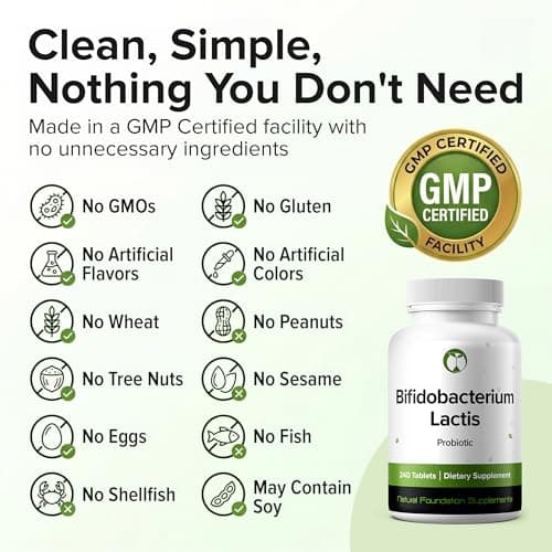 Bifidobacterium Lactis Probiotic 240 Tablets (4 Month Supply) - 3 Billion CFU Researched Strain - Supports Digestive & Immune Health - GMP Certified (240, Bifidobacterium Lactis)
