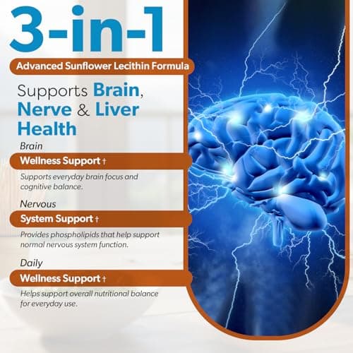 TRUEMED Organic Sunflower Lecithin 1200mg – Soy-Free Lecithin Supplement for Brain, Heart, Nerve & Liver Support, Cognitive Health, Non-GMO – 100 Softgels (Made in USA)