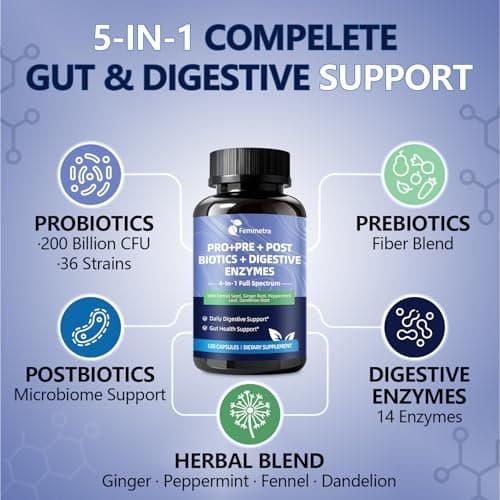 Ultra Probiotics for Women Men 200 Billion CFU - 36 Strains 14 Digestive Enzymes, 4 Anti-Bloat Herbs, 3 Prebiotic Fibers & 4 Postbiotics, Gut, Digestive, Regularity, Gas & Immune Support, Vegan 120 Ct