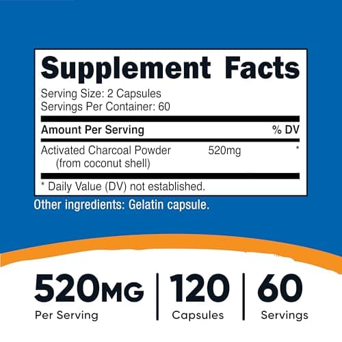 Nutricost Activated Charcoal 520mg, 120 Capsules - Premium Powder, Non-GMO & Gluten Free