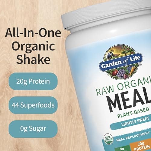 Garden of Life Meal Replacement Shakes, Vegan, Raw, Organic, Lightly Sweet Protein Powder with Plant Based Pea Protein, Sprouts, Greens, Probiotics, 28 Servings