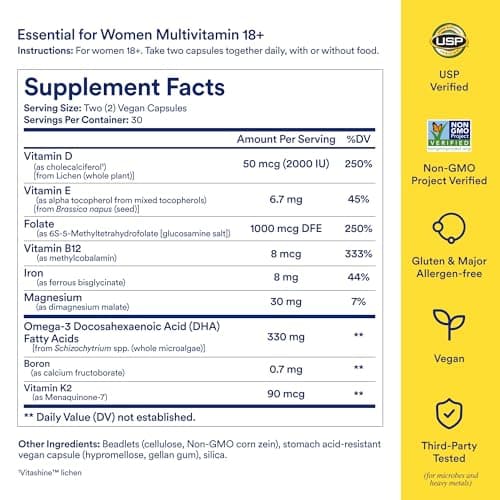 Ritual Women’s 18+ Daily Multivitamin - Key Essential Vitamins and Minerals to Support Energy, Heart, Bone, Brain Health* - Clinical Backed - Vegan - USP Verified - Mint - 60 Capsules - 30 Servings