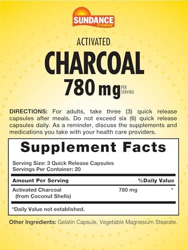 Sundance Activated Charcoal 780mg | 60 Quick Release Capsules | Traditional Absorbent Supplement | Non-GMO and Gluten Free Supplement