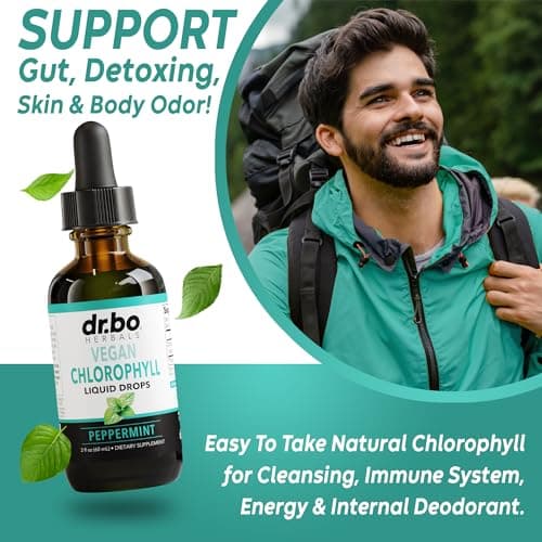 Chlorophyll Liquid Drops Body Detox - Vegan Liquid Chlorophyll Drops Odor Cleanse Supplement, Energy & Immune Support, Internal Deodorant, Body Deodorizing Supplement - Natural Deodorant Water 2 oz