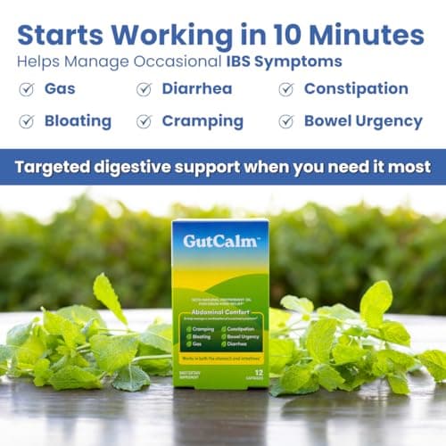 GutCalm - IBS Relief - Peppermint Oil Capsules - Bloating, Gas, Constipation and Digestive Comfort Supplement - 12/ct