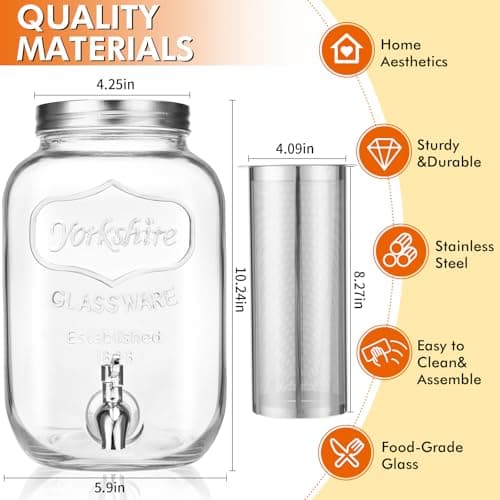 1 Gallon Kombucha Starter Kit, Glass Kombucha Jar with Spigot and Stainless Steel Mesh Filter Fermentation Kit for Home Brewed Kombucha Bottles, Includes Test Strips, Measuring Cups, Cloth Top