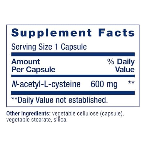 Life Extension N-Acetyl-L-Cysteine (NAC), Immune, Respiratory, Liver Health, NAC 600 mg, Potent antioxidant Support, Free-radicals, Easy to Absorb, 60 Capsules