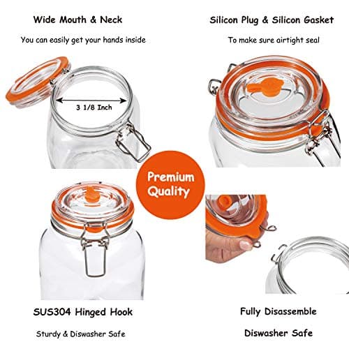 JILLMO Wide Mouth Glass Fermentation Jar with Airlock & Glass Weight, 2L (64oz) Fermenting Jar for Sauerkraut, Kimchi, Pickles & More,Pack of 2