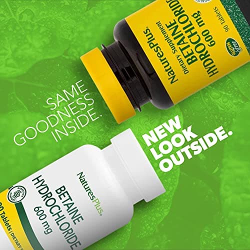 NaturesPlus Betaine Hydrochloride 600 mg - 90 Tablets - Supports Protein Digestion & Stomach Acid Balance - Promotes Healthy Digestive Function - Gluten Free - 90 Servings