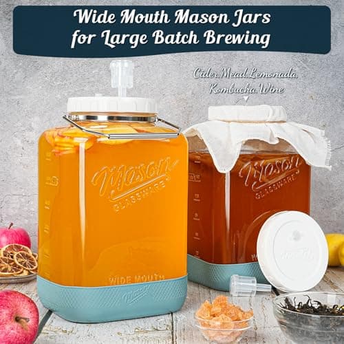 Dwbligt 2 Pack Large Fermentation Jars with Airlock, 2 Gallon Glass Jar with Airtight Lid-Wide Mouth Mason Jar with Handle & Non-slip Base for Mead Making & Kombucha, Pickle Jar, Kimchi Containers