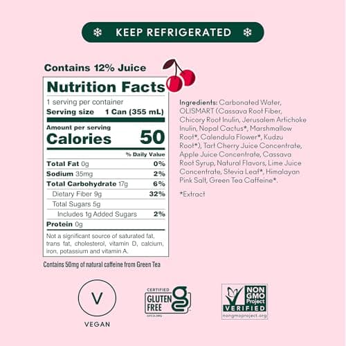 OLIPOP Prebiotic Soda Pop, Cherry Cola, Prebiotics, Botanicals, Plant Fiber, 12 fl oz can
