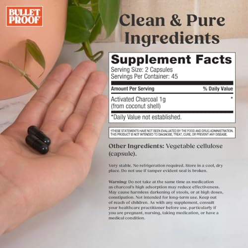 Bulletproof Coconut Charcoal Detox and Gas Relief Capsules, 90 Count, Sourced from 100% Coconut Shells, Activated Charcoal for Bloating Support
