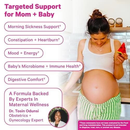 Pink Stork Prenatal Probiotic for Women with 50 Billion CFU | Vitamin B6 & Prebiotics | Pregnancy Probiotics for Morning Sickness | Digestive, Immune, & Gut Health | Vegan & Gluten-Free | 30 Capsules