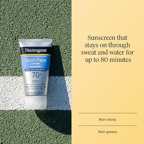 Neutrogena Sport Face Sunscreen SPF 70+, Oil-Free, 2.5 fl oz, Sweat & Water-Resistant, Broad-Spectrum UVA/UVB, Nourish & Restore Skin Balance, Oxybenzone Free Sunscreen For Face