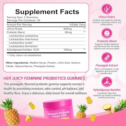 Yooloks Her Juicy Feminine Probiotics Gummies, Premium Feminine Balance Gummies with Slippery Elm for Women's pH Balance, Healthy Odor, Flora and Immune Support – 30-Day Supply