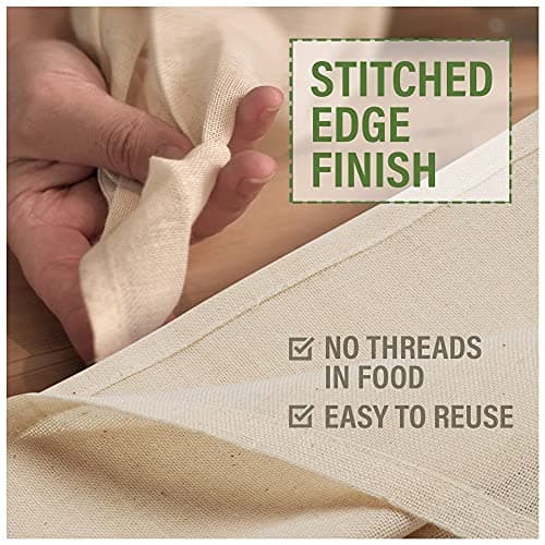 Organic Unbleached Cotton Cheesecloth – GOTS Certified Reusable Hemmed Muslin Straining Cloth for Cooking & Kitchen, 2 Squares, 23" x 23" (58 x 58 cm)