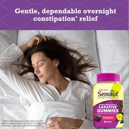 Senokot Dietary Supplement Laxative Gummies for Occasional Constipation Relief, Mixed Berry, 60 Count