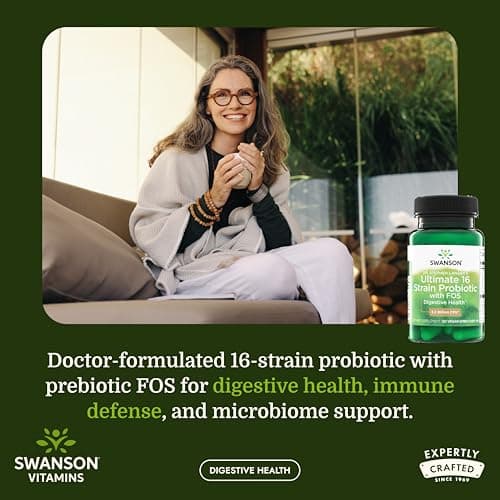 Swanson Dr. Stephen Langer's 16-Strain Probiotic with Prebiotic FOS for Gut-Health-Conscious Adults with 3.2 Billion CFU (60 Vegan Capsules)
