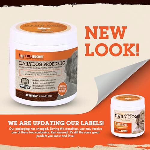FullBucket Daily Dog Probiotic 30 Servings - Support Natural Digestion, Treat & Prevent Diarrhea - Probiotics, Prebiotics & Digestive Enzymes All in One Tasty Probiotic Powder for Dogs