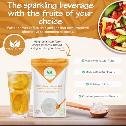 Natural Probio® Water Kefir Grains - Starter Culture Kit – Fruit Kefir + Complete Guide, Recipe & Tips + Ebook Library Access + Customer Support (0.35 oz dehydrated / 2.12 oz rehydrated)