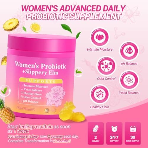Yooloks Her Juicy Feminine Probiotics Gummies, Premium Feminine Balance Gummies with Slippery Elm for Women's pH Balance, Healthy Odor, Flora and Immune Support – 30-Day Supply