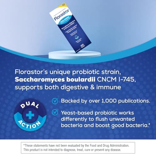 Florastor Probiotics for Digestive and Immune Health, 100 Capsules, Probiotics for Women & Men, Helps Flush Out Bad Bacteria, Boosts The Good with Our Unique Strain Saccharomyces Boulardii