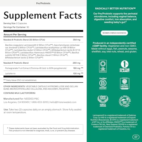 Needed. Expertly-Formulated & Tested Prebiotic & Probiotic for Prenatal, Pregnancy, Breastfeeding, & Postpartum | Balance Mood, Boost Immunity, Healthy Microbiome for Mother & Baby | 60 Capsules